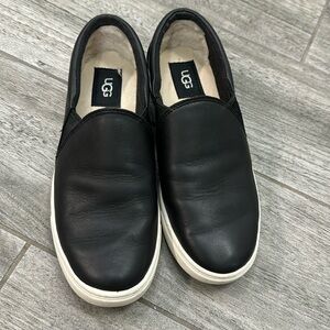 black UGG leather slip on shoes